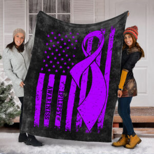 Epilepsy American Usa Flag Black Fleece Throw Blanket - Sherpa Fleece Blanket - Weighted Blanket To Sleep