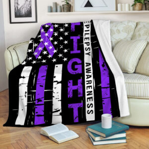Epilepsy Awareness Fight Usa Flag Fleece Throw Blanket - Sherpa Fleece Blanket - Weighted Blanket To Sleep