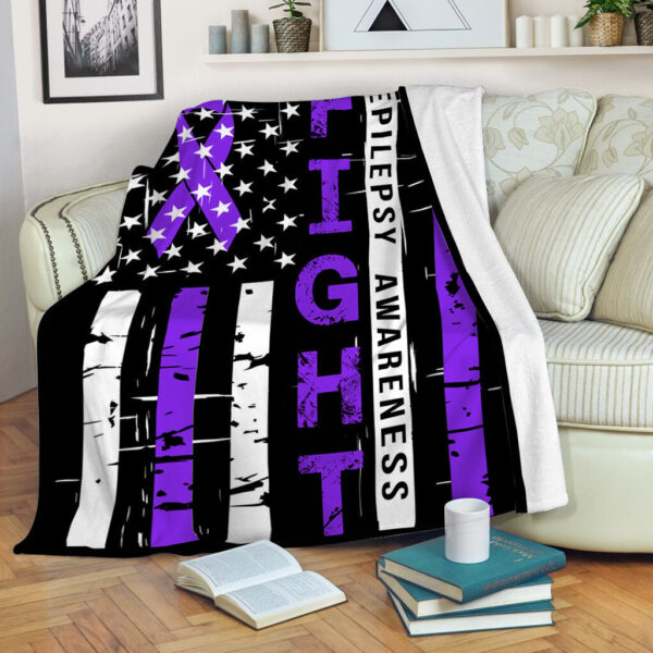 Epilepsy Awareness Fight Usa Flag Fleece Throw Blanket – Sherpa Fleece Blanket – Weighted Blanket To Sleep
