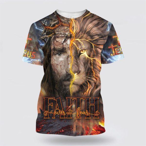 Faith Jesus And Lion All Over Print 3D T Shirt – Gifts For Jesus Lovers