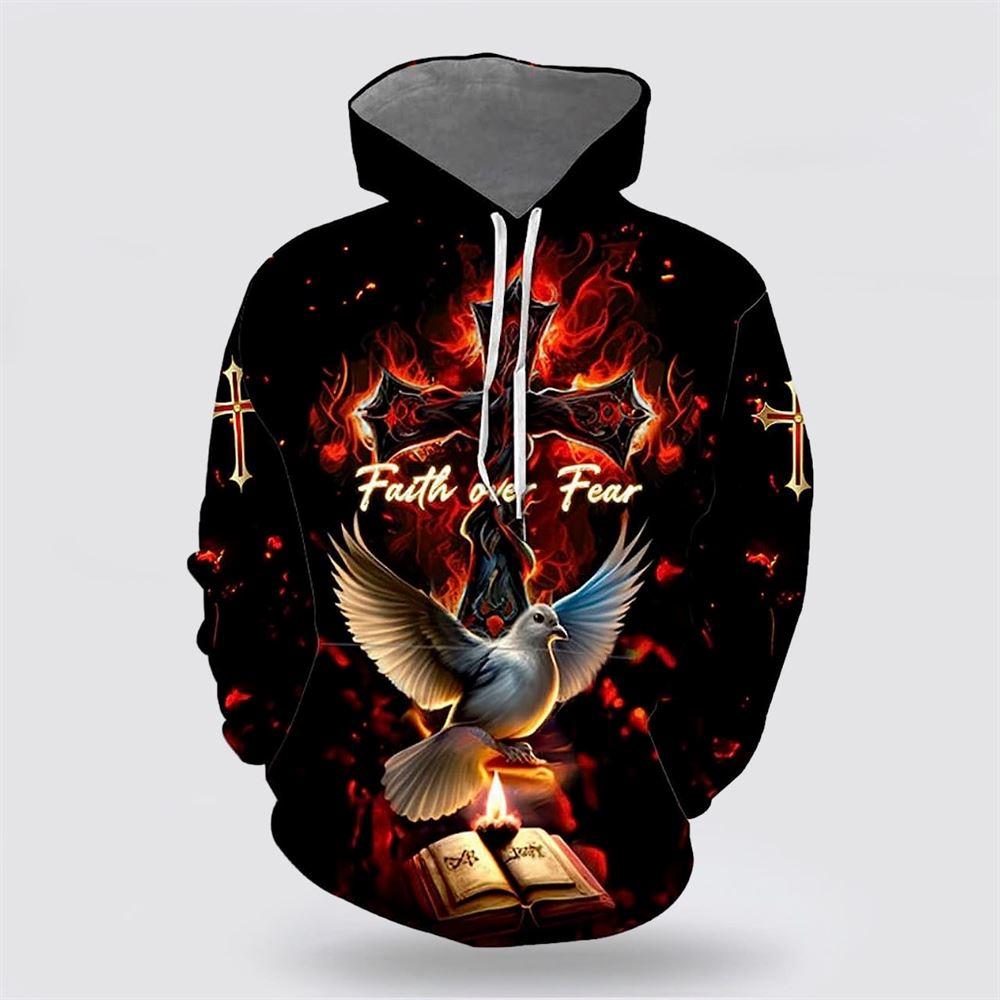 Faith Over Fear Dove Cross Bible All Over Print 3D Hoodie – Gifts For Christians