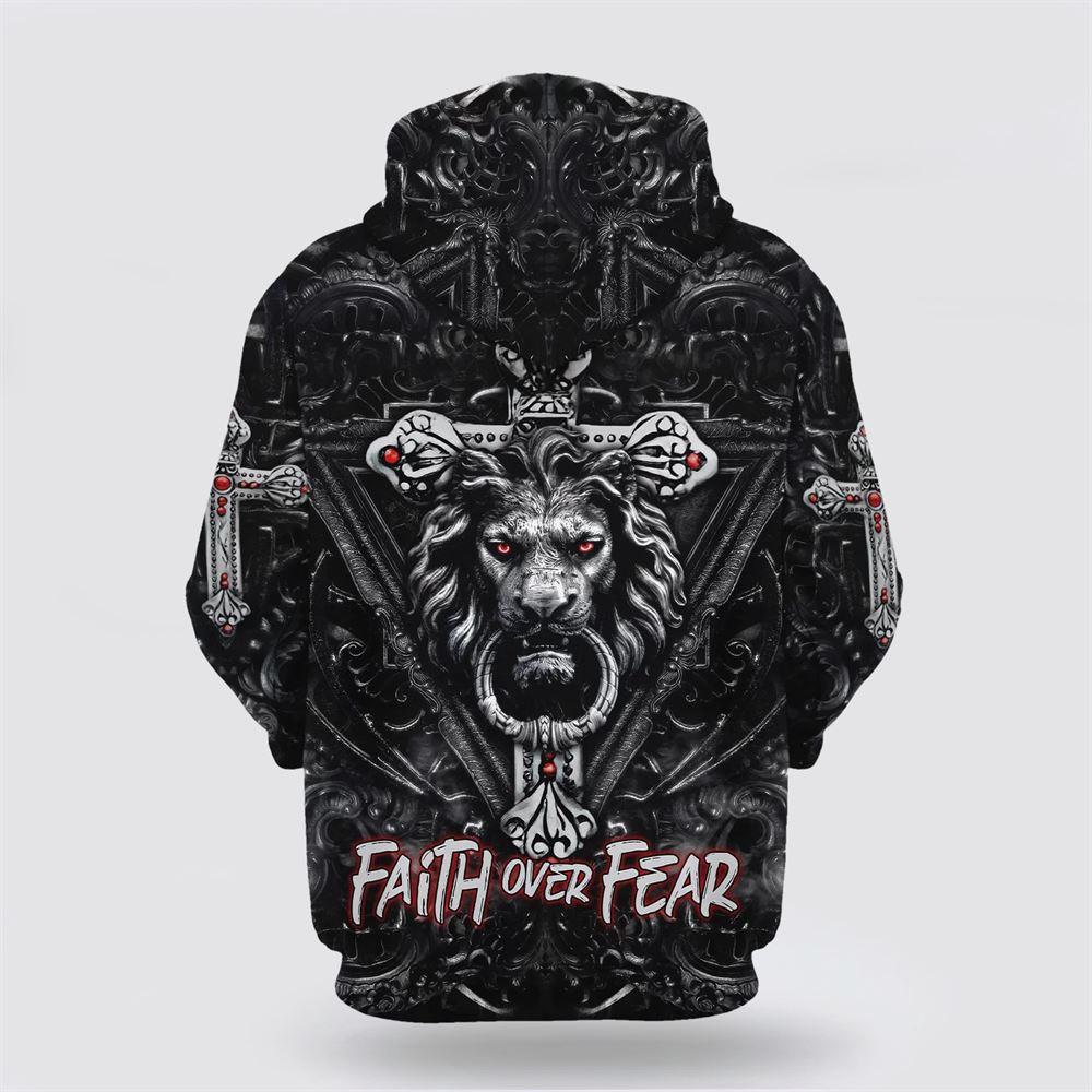 Faith Over Fear Gothic Lion Black All Over Print 3D Hoodie – Gifts For Christians