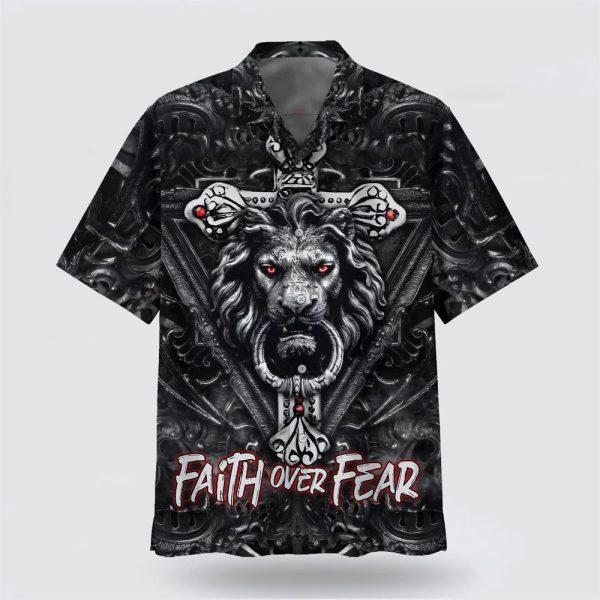Faith Over Fear Gothic Lion Black Hawaiian Shirts – Gifts For Christians