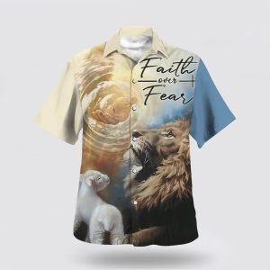 Faith Over Fear Hawaiian Shirt Jesus Lion…