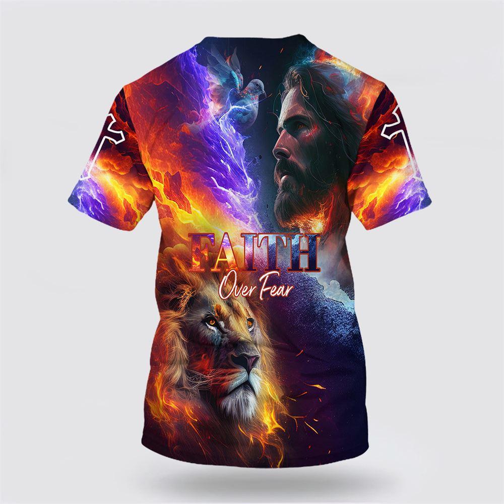 Faith Over Fear Jesus And Lion All Over Print 3D T Shirt – Gifts For Jesus Lovers