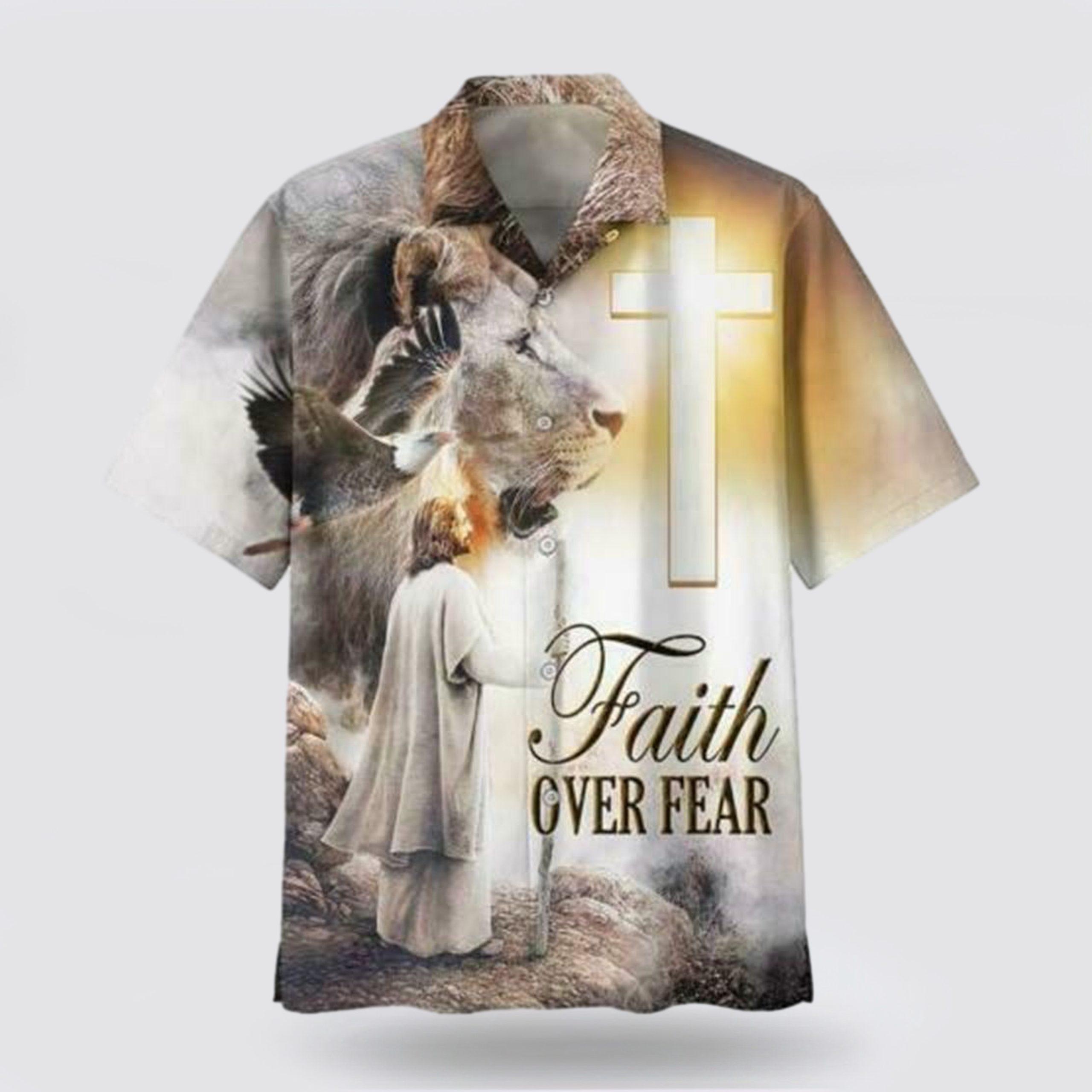 Faith Over Fear Jesus Lion Hawaiin Shirt – Gifts For People Who Love Jesus