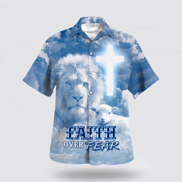 Faith Over Fear Jesus Lion Lamb Hawaiian Shirt – Gifts For People Who Love Jesus