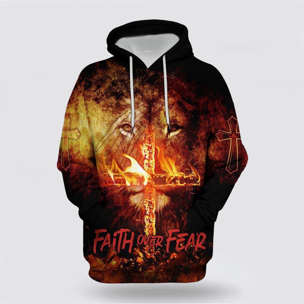 Faith Over Fear Lion Christian Cross All Over Print 3D Hoodie – Gifts For Christians Faith Over Fear Lion Christian Cross All Over Print 3D Hoodie – Gifts For Christians
