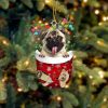 Fawn Pug In Snow Pocket Christmas Ornament – Christmas Gift For Friends – Flat Acrylic Dog Ornament
