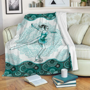Figure Skating Turquoise Vintage Mandala Fleece Throw…