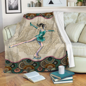 Figure Skating Vintage Mandala Fleece Throw Blanket…