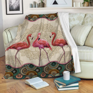 Flamingo Vintage Mandala Fleece Throw Blanket –…