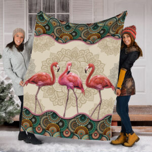 Flamingo Vintage Mandala Fleece Throw Blanket - Throw Blankets For Couch - Best Blanket For All Seasons