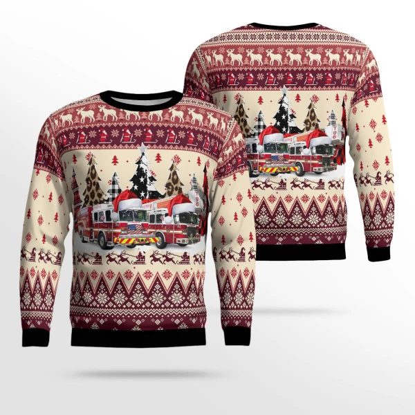 Flanders Fire Co. #1 And Rescue Squad, Flanders, NJ Christmas AOP Ugly Sweater – Gifts For Firefighters In Flanders, NJ