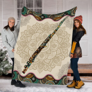 Flute Vintage Mandala Music Bed Blankets - Fleece Throw Blanket - Best Weighted Blanket For Adults
