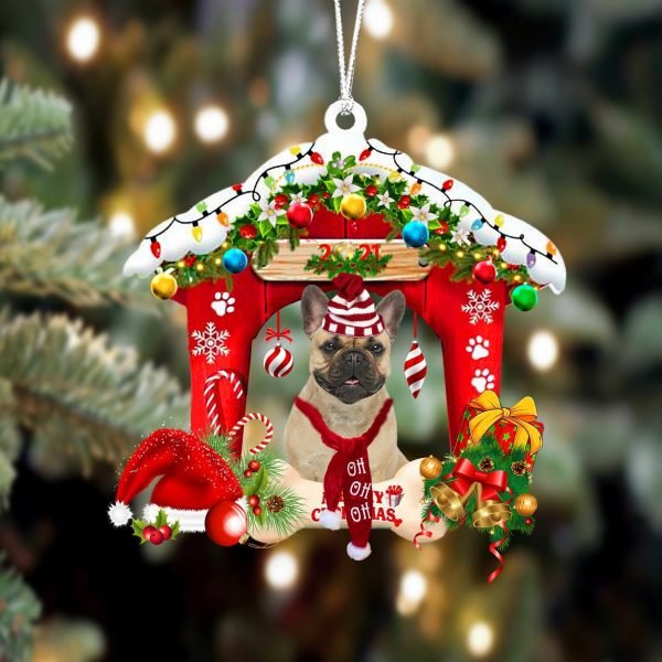 French Bulldog-Christmas House Two Sided Christmas Plastic Hanging Ornament