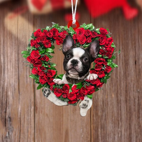 French Bulldog-Heart Wreath Two Sides Christmas Plastic Hanging Ornament – Christmas Decor