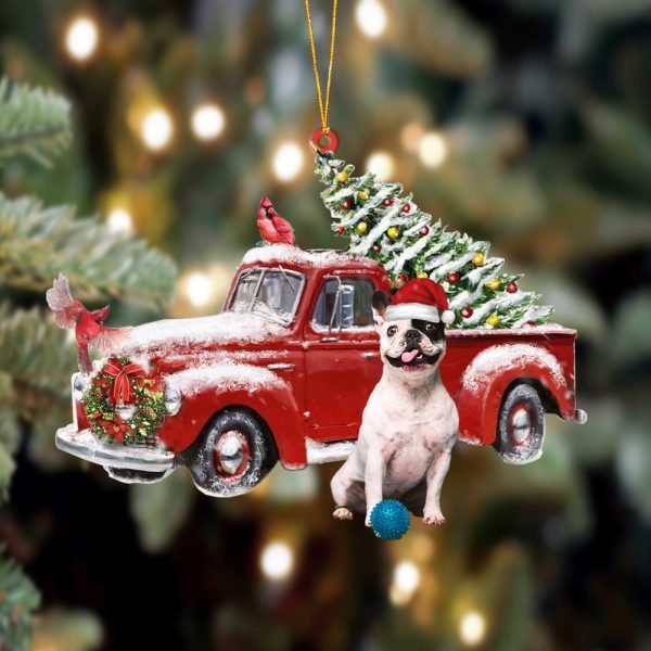 French Bulldog Cardinal & Truck Two Sided Christmas Plastic Hanging Ornament – Gifts For Dog Lovers