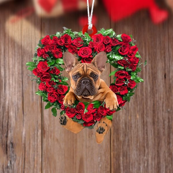 French Bulldog Heart Wreath Two Sides Christmas Plastic Hanging Ornament – Ornaments Hanging Gift