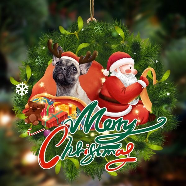 French Bulldog Santa & Dog Hanging Christmas Plastic Hanging Ornament – Gifts For Dog Lovers