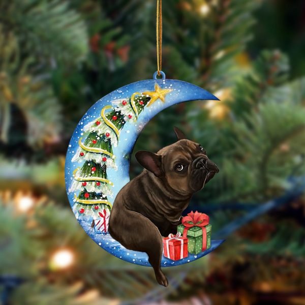 French Bulldog Sit On The Blue Moon-Two Sided Christmas Plastic Hanging Ornament