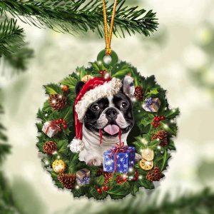 French Bulldog With Santa Hat  Christmas Dog Ornaments  Best Xmas Gifts
