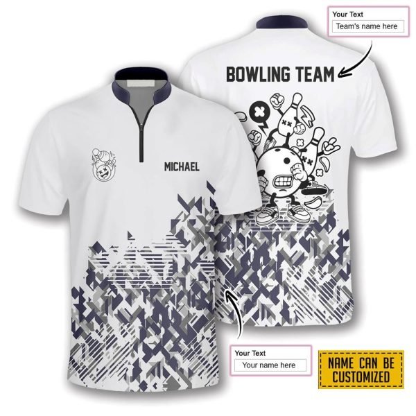 Funny Grey Abstract Bowling Personalized Names And Team Jersey Shirt – Gift For Bowling Enthusiasts