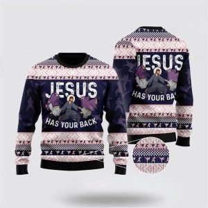 Funny Jesus Has Your Back Jiu Jitsu Ugly Christmas Sweater For Men & Women – Gifts For People Who Love Jesus