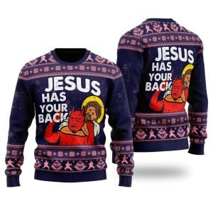 Funny Jesus Has Your Back Ugly Christmas Sweater For Men & Women – Gifts For Christians