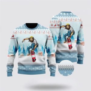 Funny Jesus Skateboarding Christmas Ugly Christmas Sweater For Men & Women Adult – Gifts For Christians