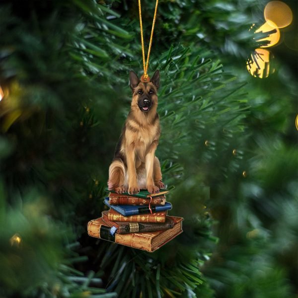 German Shepherd-Sit On The Book Two Sides Christmas Plastic Hanging Ornament