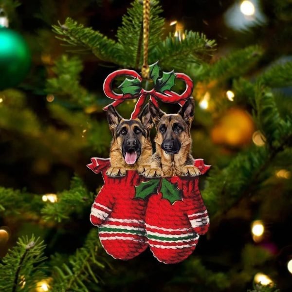 German Shepherd Inside Your Gloves Christmas Holiday-Two Sided Christmas Plastic Hanging Ornament