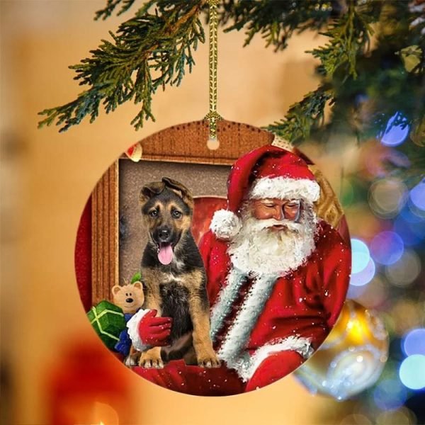 German Shepherd With Santa Christmas Christmas Plastic Hanging Ornament – Funny Ornament