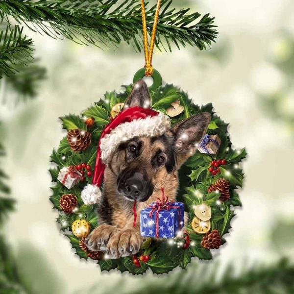 German Shepherd With Santa Hat  Christmas Dog Ornaments  Best Xmas Gifts