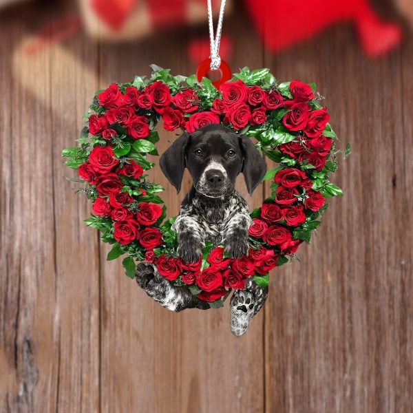 German Shorthaired Pointer-Heart Wreath Two Sides Christmas Plastic Hanging Ornament
