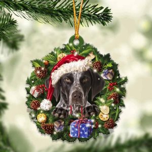 German Shorthaired Pointer With Santa Hat  Christmas Dog Ornaments  Best Xmas Gifts