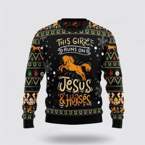 Girls Run On Jesus And Horses Ugly Christmas Sweater – Gifts For Christians