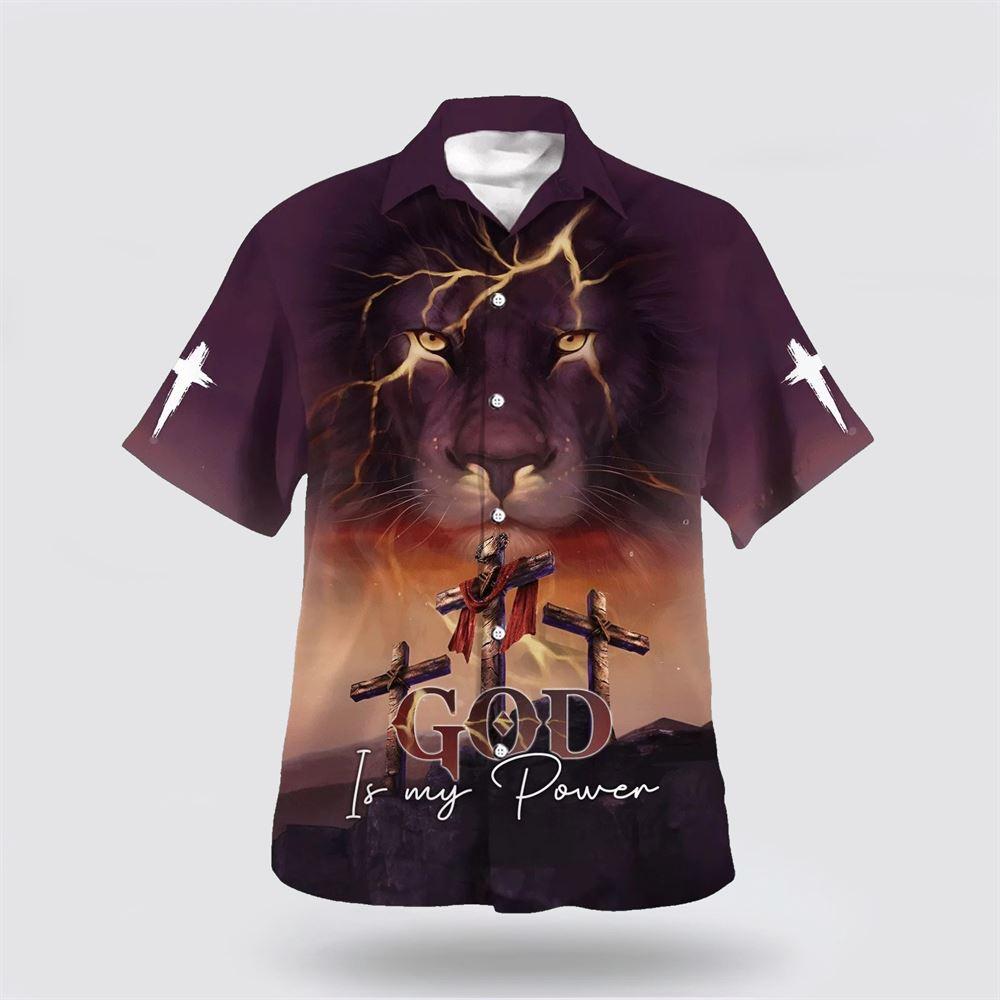 God Is My Power Lion Three Cross Hawaiian Shirts For Men – Gifts For Christians God Is My Power Lion Three Cross Hawaiian Shirts For Men – Gifts For Christians