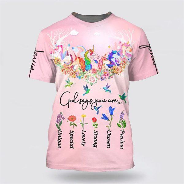 God Say You Are Unicorn And Hummingbird All Over Print 3D T Shirt – Gifts For Jesus Lovers