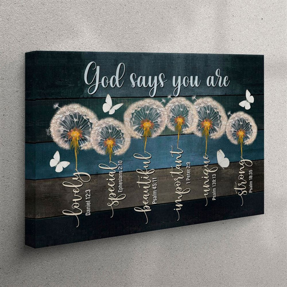 God Says You Are Canvas Wall Art – Dandelion Butterfly – Christian Wall Art Canvas