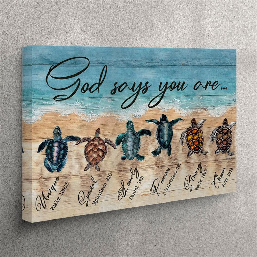 God Says You Are Canvas Wall Art – Sea Turtles Christian Canvas Print – Christian Wall Art Canvas