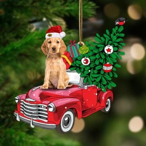 Golden Cocker Spaniel-Pine Truck Hanging Christmas Plastic…