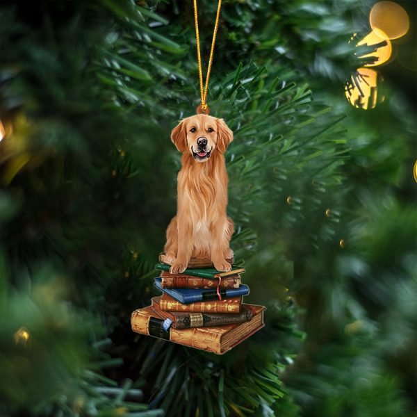 Golden Retriever-Sit On The Book Two Sides Christmas Plastic Hanging Ornament