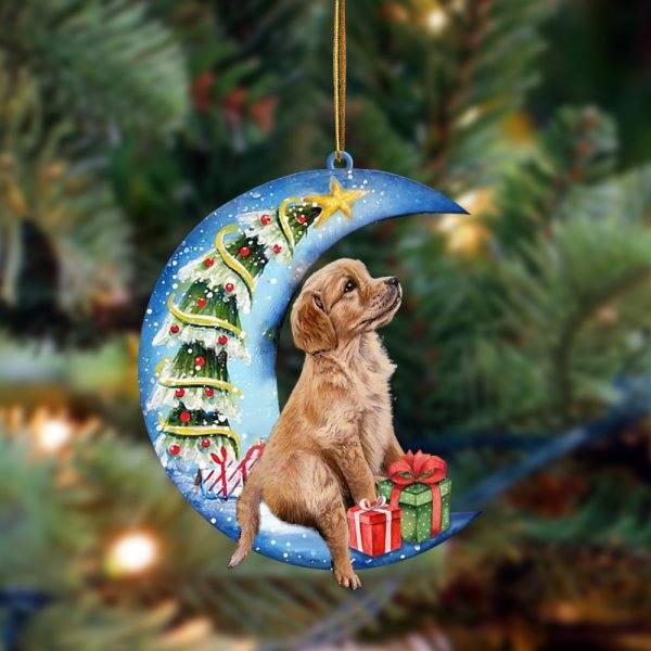 Golden Retriever Sit On The Blue Moon-Two Sided Christmas Plastic Hanging Ornament
