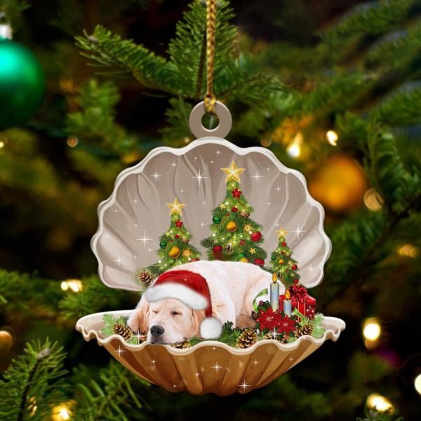Golden Retriever Sleeping Pearl In Christmas Two Sided Christmas Plastic Hanging Ornament
