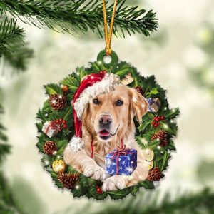 Golden Retriever With Santa Hat  Christmas Dog Ornaments  Best Xmas Gifts