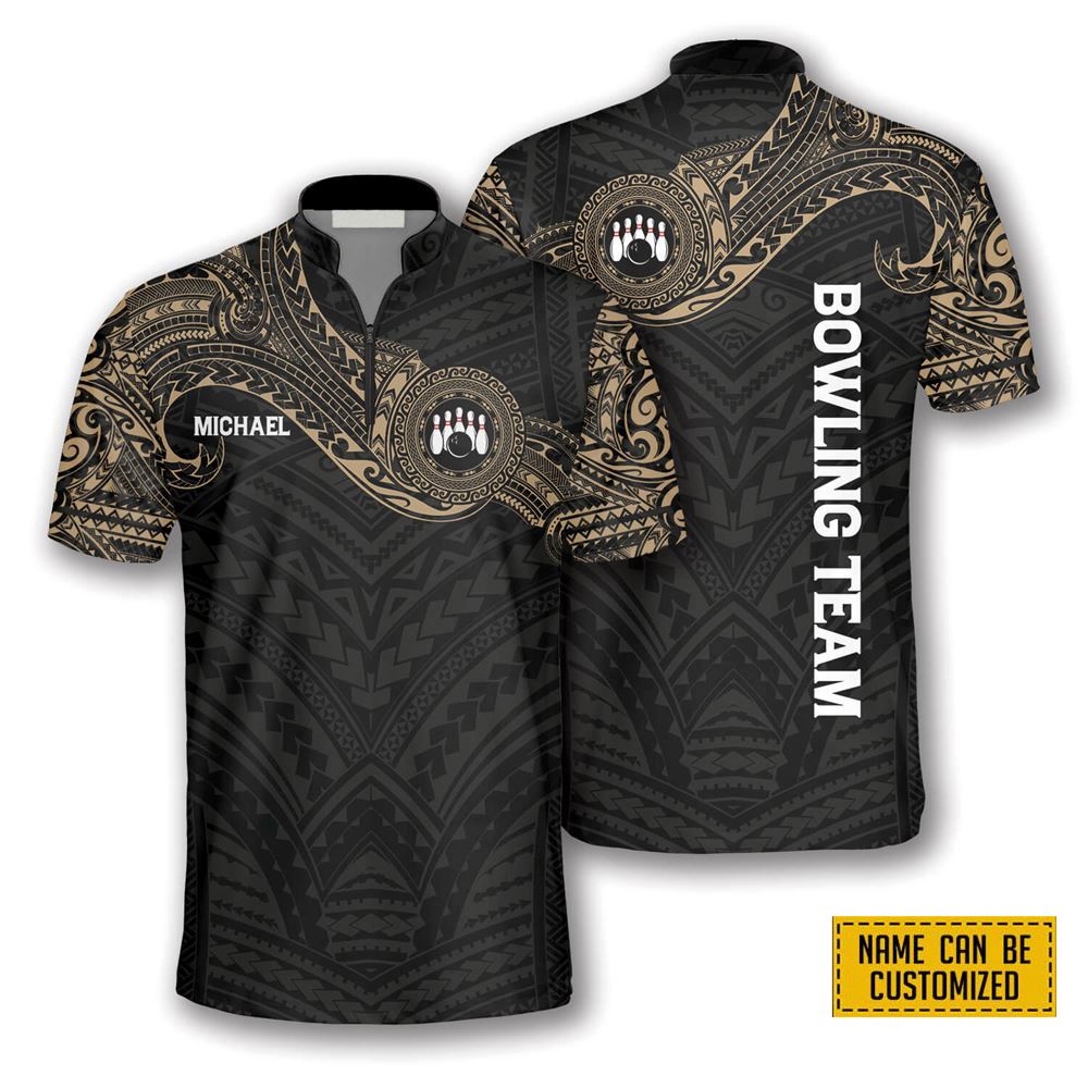 Golden Tribal Tattoo Bowling Personalized Names And Team Jersey Shirt – Gift For Bowling Enthusiasts