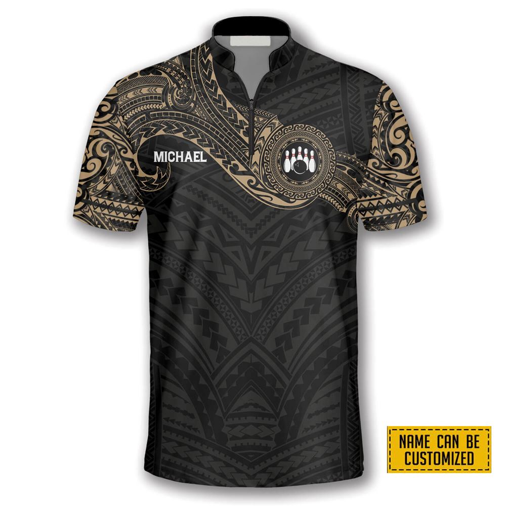 Golden Tribal Tattoo Bowling Personalized Names And Team Jersey Shirt – Gift For Bowling Enthusiasts