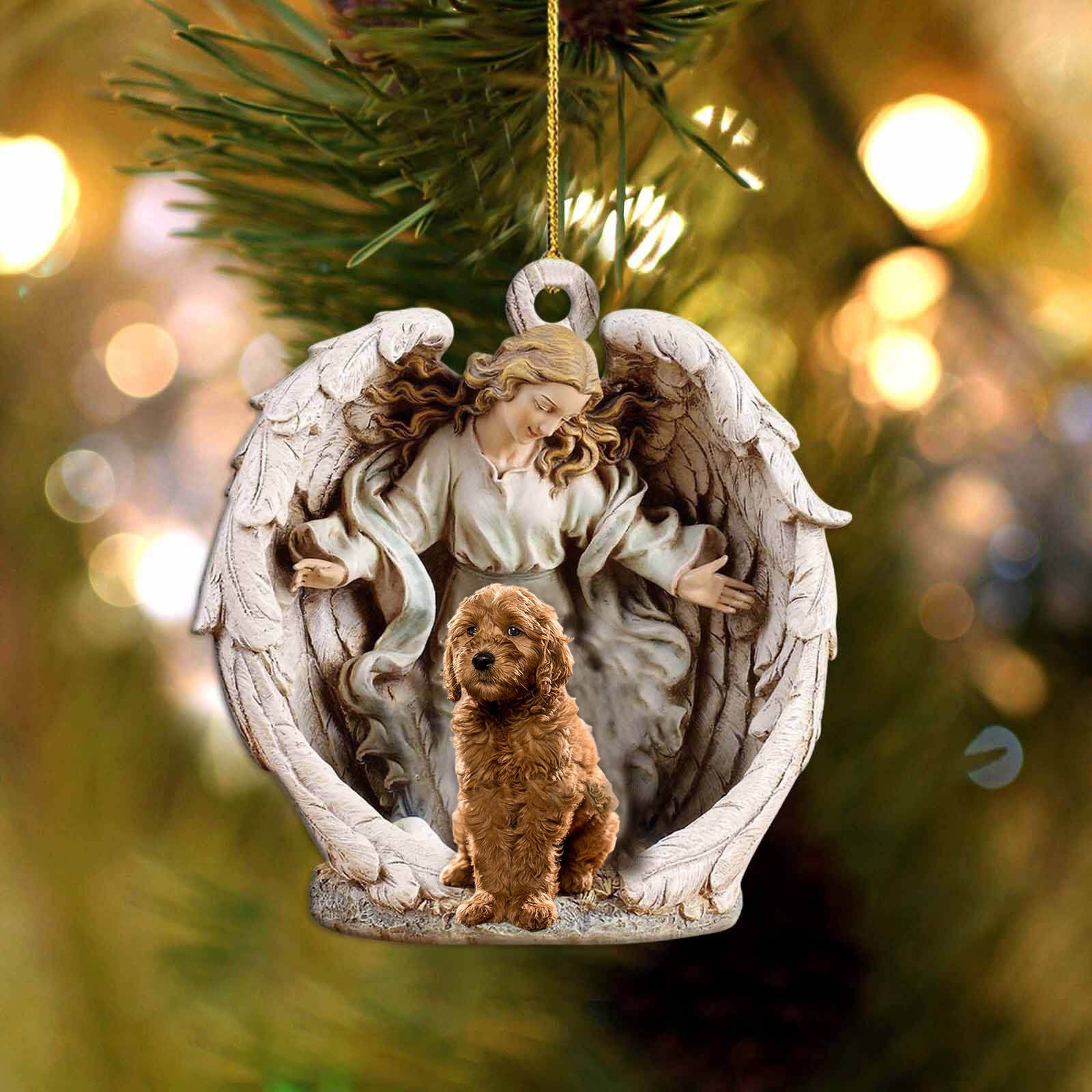 Goldendoodle-Angel Hug Winter Love Two Sided Christmas Plastic Hanging Ornament Goldendoodle-Angel Hug Winter Love Two Sided Christmas Plastic Hanging Ornament