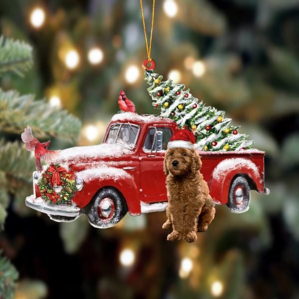 Goldendoodle-Cardinal & Truck Two Sided Christmas Plastic Hanging Ornament – Funny Ornament